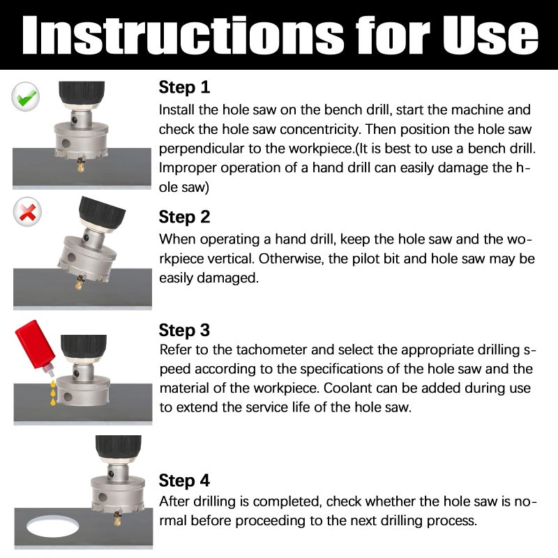 Vearter 15PCS TCT Hole Saw Kit  5/8'' to 3'' Carbide Bit Set with Pilot Drill  Holesaw for Hard Metal  Stainless Steel  Iron  Mild Steel  Aluminium  Alloy  Plastic  Fiberglass - Black Box - Image 5